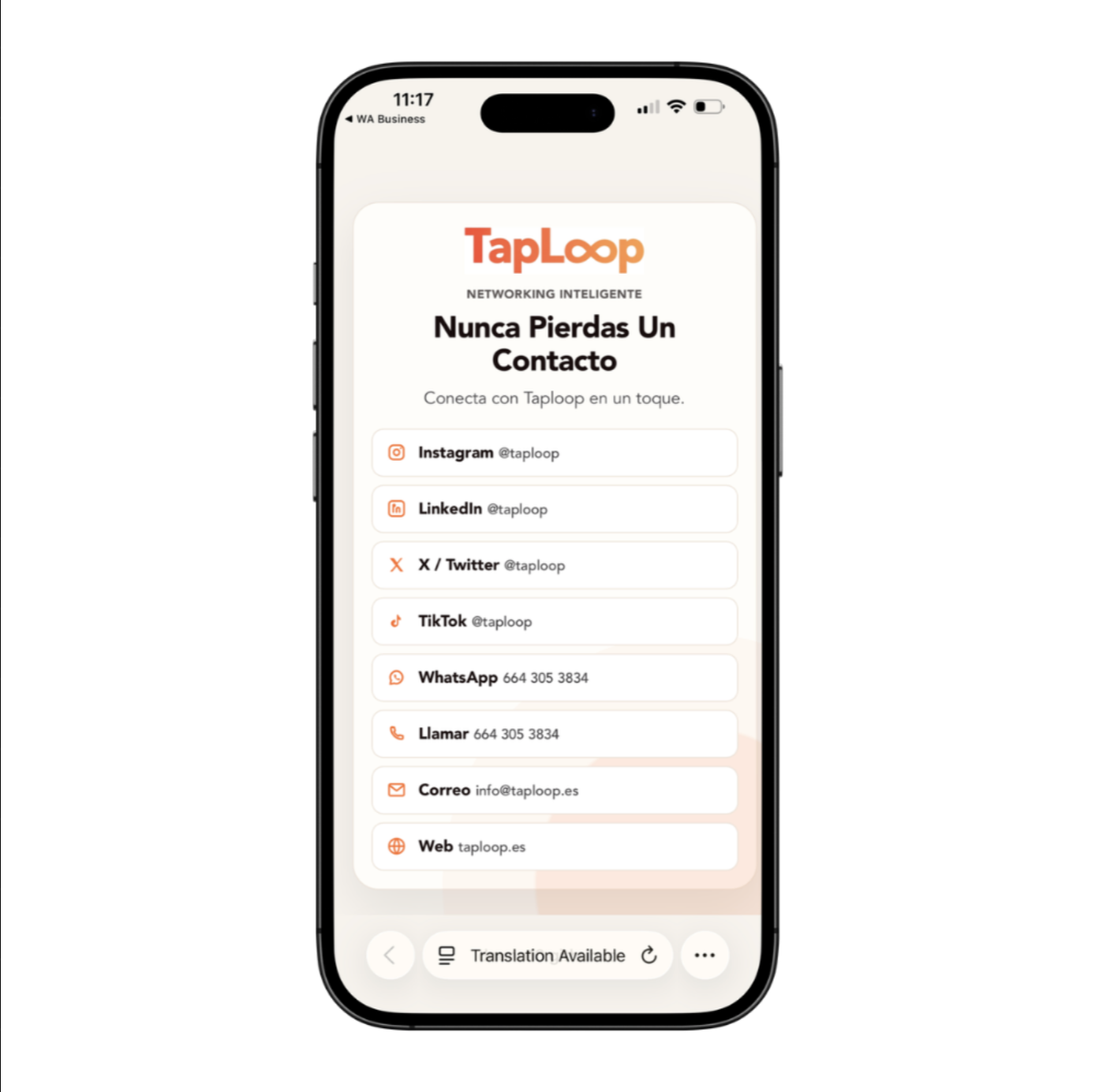 Perfil TapLoop en celular